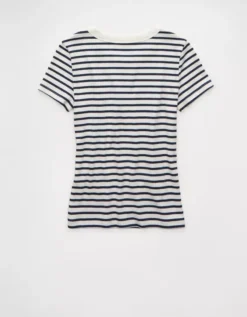 AE X The Summer I Turned Pretty Graphic Hey Baby Tee Retro Indigo Stripe -American Eagle Fashion 1302 1220 477 b
