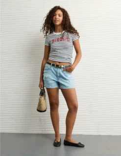 AE X The Summer I Turned Pretty Graphic Hey Baby Tee Retro Indigo Stripe