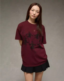 AE Oversized Halloween Graphic T-Shirt Wineberry