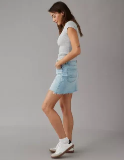 AE Stretch Crossover High-Waisted Perfect Denim Mini Skirt Light Wash -American Eagle Fashion 1313 4804 915 os