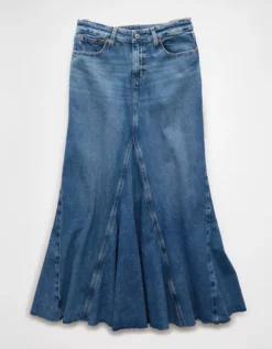 AE Low-Rise Pieced Denim Maxi Skirt Medium Wash -American Eagle Fashion 1313 5154 936 f