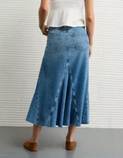 AE Low-Rise Pieced Denim Maxi Skirt Medium Wash -American Eagle Fashion 1313 5154 936 ob