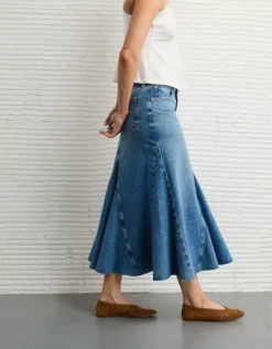 AE Low-Rise Pieced Denim Maxi Skirt Medium Wash -American Eagle Fashion 1313 5154 936 os