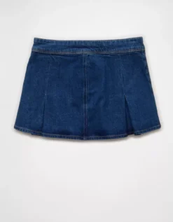 AE Stretch Low-Rise A-Line Pleated Mini Skirt Medium Indigo Wash -American Eagle Fashion 1313 5190 540 b