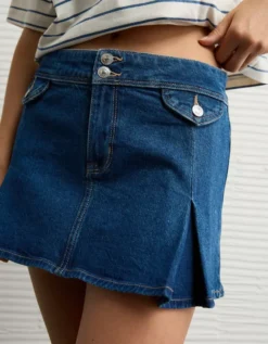 AE Stretch Low-Rise A-Line Pleated Mini Skirt Medium Indigo Wash -American Eagle Fashion 1313 5190 540 d2