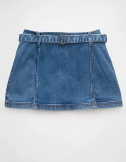 AE Next Level Low-Rise Belted Denim Micro Skort Light Wash -American Eagle Fashion 1313 5197 915 f
