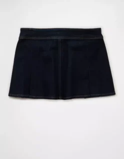 AE Stretch Low-Rise A-Line Pleated Mini Skirt Dark Wash -American Eagle Fashion 1313 5222 896 b