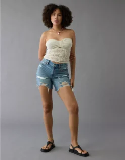 AE 6" Strigid Curvy Ripped Super High-Waisted Relaxed Denim Short Medium Destroy
