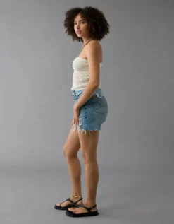 AE 6" Strigid Curvy Ripped Super High-Waisted Relaxed Denim Short Medium Destroy -American Eagle Fashion 1317 8155 826 os