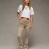 AE Stretch Low-Rise Kick Bootcut Khaki Pant Khaki