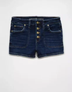 AE Next Level High-Waisted Denim Short Short Dark Waves -American Eagle Fashion 1333 8193 894 f