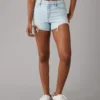 AE Strigid Super High-Waisted Relaxed Ripped Denim Short Light Wash