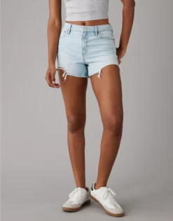 AE Strigid Super High-Waisted Relaxed Ripped Denim Short Light Wash