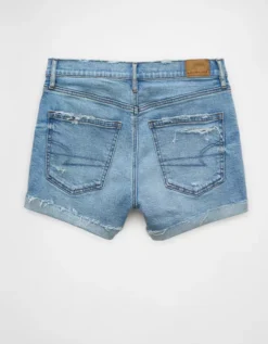 AE Strigid Super High-Waisted Ripped Relaxed Denim Short Bright Vintage -American Eagle Fashion 1334 8122 457 b