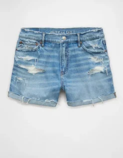 AE Strigid Super High-Waisted Ripped Relaxed Denim Short Bright Vintage -American Eagle Fashion 1334 8122 457 f