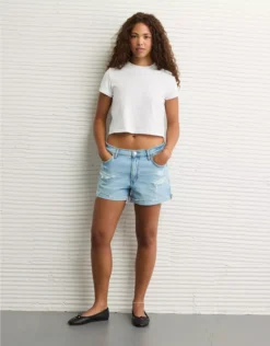 AE Strigid Super High-Waisted Ripped Relaxed Denim Short Bright Vintage