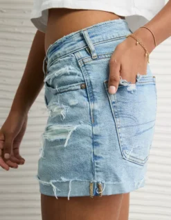 AE Strigid Super High-Waisted Ripped Relaxed Denim Short Bright Vintage -American Eagle Fashion 1334 8122 457 os