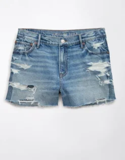 AE Strigid Super High-Waisted Relaxed Denim Short Shadow Patched Blues -American Eagle Fashion 1334 8130 469 f