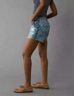 AE Strigid Super High-Waisted Relaxed Denim Short Shadow Patched Blues -American Eagle Fashion 1334 8130 469 os