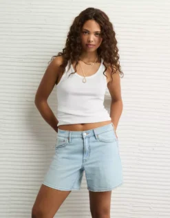 AE 6" Strigid Super High-Waisted Relaxed Denim Short Light Tinted Wash -American Eagle Fashion 1335 8142 482 os