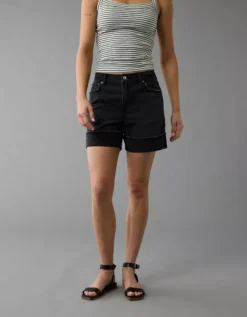 AE 6" Strigid Super High-Waisted Relaxed Denim Short Black Blaze -American Eagle Fashion 1335 8149 045 d2