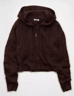 AE Whoa So Soft Cropped Zip-Up Hoodie Brown -American Eagle Fashion 1340 1628 200 f