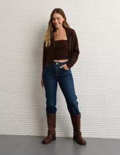 AE Whoa So Soft Cropped Zip-Up Hoodie Brown -American Eagle Fashion 1340 1628 200 os