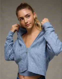 AE Whoa So Soft Cropped Zip-Up Hoodie Blue