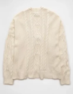 AE Open Front Cable Cardigan Cream -American Eagle Fashion 1341 1516 106 b