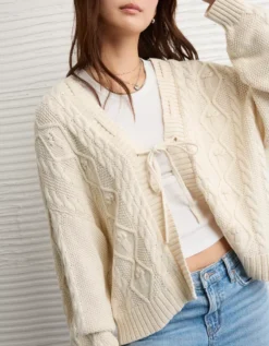 AE Open Front Cable Cardigan Cream -American Eagle Fashion 1341 1516 106 d2