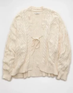 AE Open Front Cable Cardigan Cream -American Eagle Fashion 1341 1516 106 f