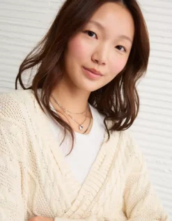 AE Open Front Cable Cardigan Cream -American Eagle Fashion 1341 1516 106 l2