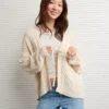 AE Open Front Cable Cardigan Cream