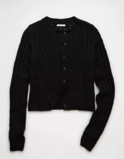 AE Whoa So Soft Button-Front Cardigan Black -American Eagle Fashion 1341 1540 001 f
