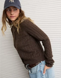 AE Whoa So Soft Button-Front Cardigan Brown