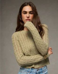 AE Whoa So Soft Button-Front Cardigan Green