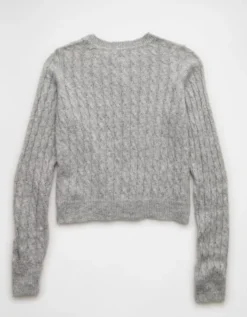 AE Whoa So Soft Button-Front Cardigan Light Gray -American Eagle Fashion 1341 1540 951 b