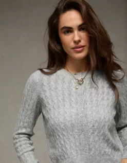 AE Whoa So Soft Button-Front Cardigan Light Gray -American Eagle Fashion 1341 1540 951 d2