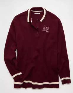 AE Oversized Polo Sweater Wineberry -American Eagle Fashion 1341 1560 902 f