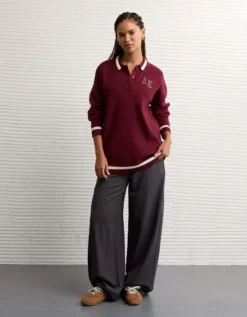 AE Oversized Polo Sweater Wineberry -American Eagle Fashion 1341 1560 902 os