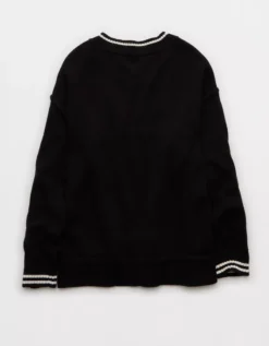 AE Oversized V-Neck Halloween Graphic Sweater Black -American Eagle Fashion 1341 1566 001 b