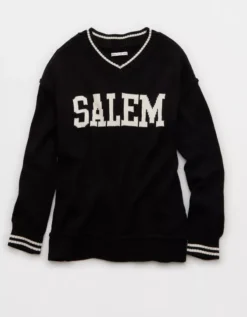 AE Oversized V-Neck Halloween Graphic Sweater Black -American Eagle Fashion 1341 1566 001 f