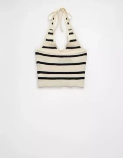 AE Cropped Striped Sweater Halter Top Cream -American Eagle Fashion 1341 1583 106 b