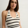 AE Cropped Striped Sweater Halter Top Cream