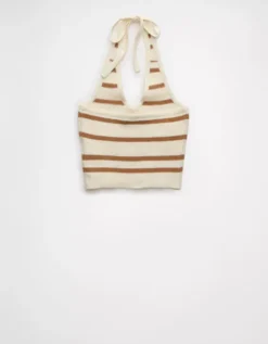 AE Cropped Striped Sweater Halter Top Tan -American Eagle Fashion 1341 1583 207 b