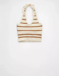 AE Cropped Striped Sweater Halter Top Tan -American Eagle Fashion 1341 1583 207 f