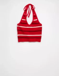 AE Cropped Striped Sweater Halter Top Cherry -American Eagle Fashion 1341 1583 703 b