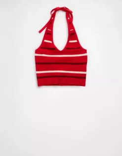 AE Cropped Striped Sweater Halter Top Cherry -American Eagle Fashion 1341 1583 703 f