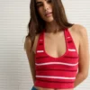 AE Cropped Striped Sweater Halter Top Cherry
