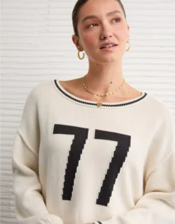 AE Boatneck Graphic Sweater Cream